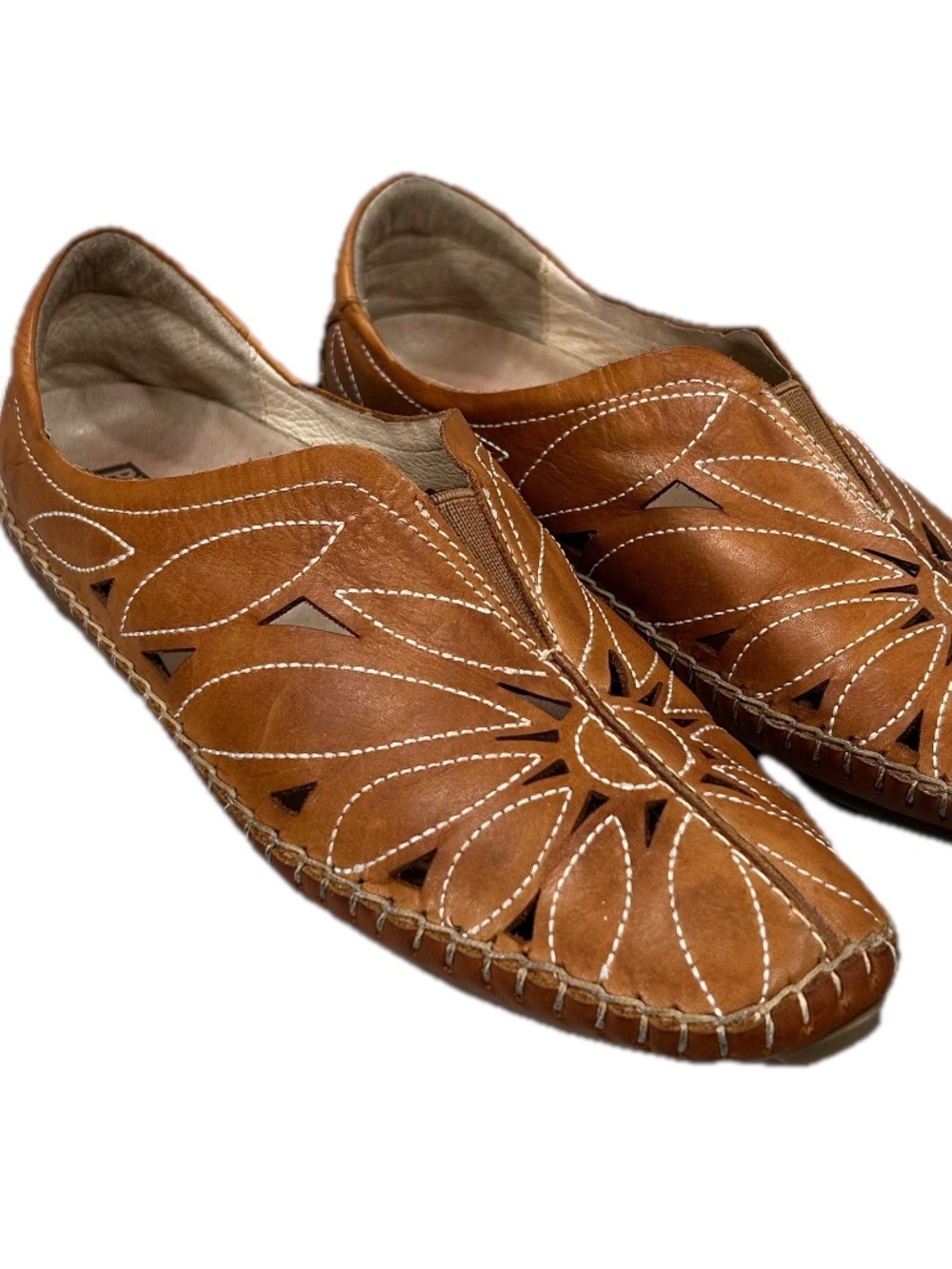 Pikolinos Jerez Brandy Brown Leather Cutout Flats Shoes Size 37